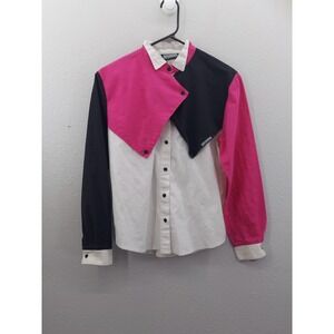 Vtg 90s Roughrider Shirt Women Medium Pink Black Colorblock Bib Pearl Snap Rodeo